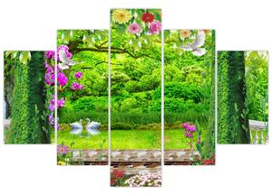 Kép - Varázslatos kert hattyúkkal (150x105 cm)