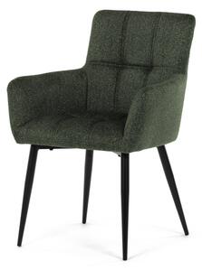 Elegáns Karos Étkezőszék, zöld szövet, fekete fém