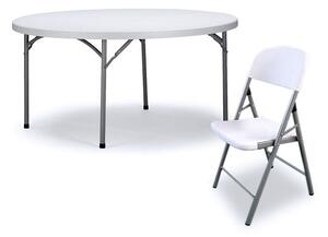 Catering kerek összecsukható asztal - átmérő 154cm + TARTÓS SZÉKEK 8 db