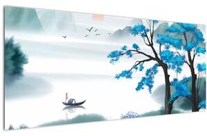 Kép - festett tó csónakkal (120x50 cm)