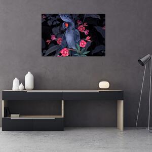 Kép - papagáj a virágok között (90x60 cm)
