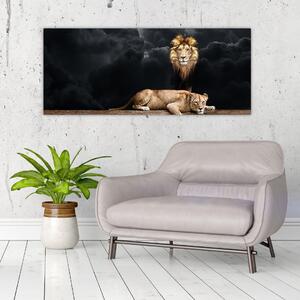Kép - oroszlán és a nőstény oroszlán a felhőkben (120x50 cm)