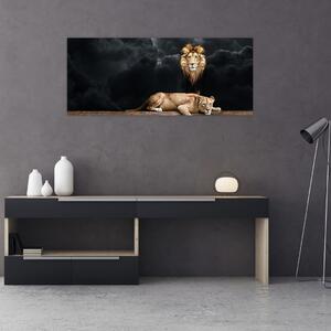Kép - oroszlán és a nőstény oroszlán a felhőkben (120x50 cm)