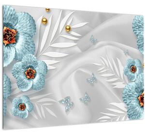 Kép - 3D kék virágok (70x50 cm)
