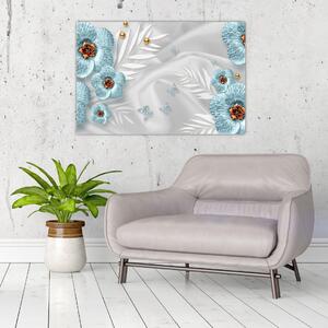 Kép - 3D kék virágok (90x60 cm)