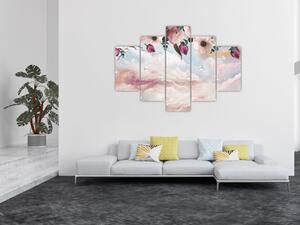 Rózsaszín virágokképe rózsaszín márvánnyal (150x105 cm)