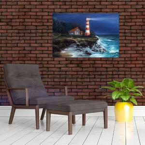 Kép - világítótorony az óceán partján, akvarell (90x60 cm)