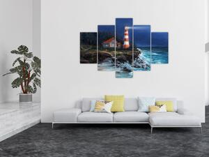 Kép - világítótorony az óceán partján, akvarell (150x105 cm)
