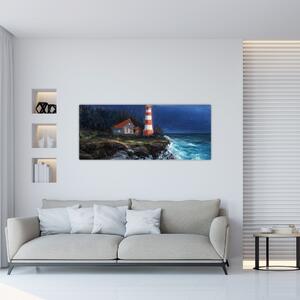 Kép - világítótorony az óceán partján, akvarell (120x50 cm)