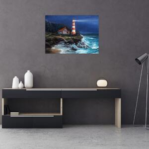 Kép - világítótorony az óceán partján, akvarell (70x50 cm)