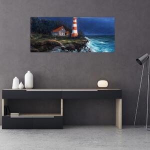 Kép - világítótorony az óceán partján, akvarell (120x50 cm)
