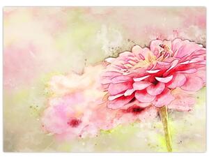 Kép - rózsaszín virág, akvarell (70x50 cm)