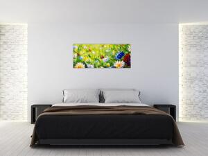 Virágzó rét képe, olajfestmény (120x50 cm)