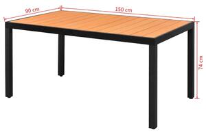 VidaXL barna alumínium és WPC kerti asztal 150 x 90 x 74 cm