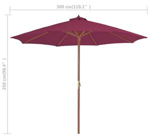 VidaXL bordói vörös kültéri napernyő farúddal, 300 cm átmérőjű