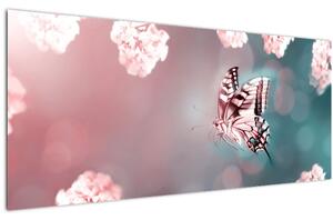 Kép - pillangó a virágok között (120x50 cm)