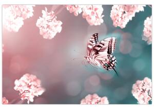 Kép - pillangó a virágok között (90x60 cm)