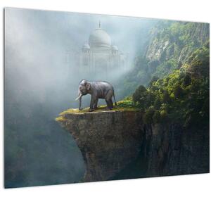 Kép - Az elefánt a Taj Mahal tetején (üvegen) (70x50 cm)