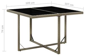VidaXL szürke polyrattan és üveg kerti asztal 109 x 107 x 74 cm