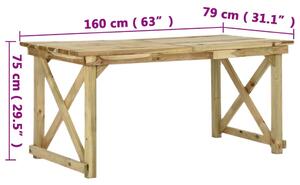 VidaXL fa kerti asztal 160 x 79 x 75 cm