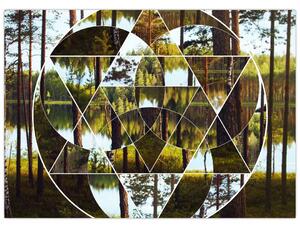 Kép - Geometrikus kollázs a skandináv erdők hátterében (70x50 cm)