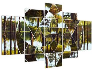 Kép - Geometrikus kollázs a skandináv erdők hátterében (150x105 cm)