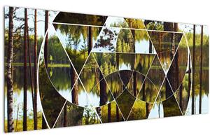 Kép - Geometrikus kollázs a skandináv erdők hátterében (120x50 cm)