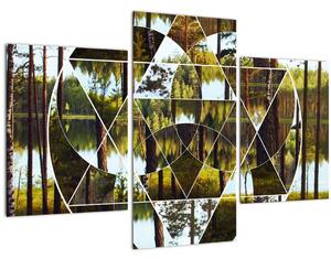 Kép - Geometrikus kollázs a skandináv erdők hátterében (90x60 cm)