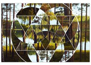 Kép - Geometrikus kollázs a skandináv erdők hátterében (90x60 cm)