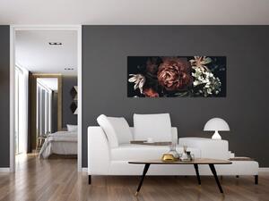 Kép - sötét virágok (120x50 cm)