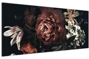 Kép - sötét virágok (120x50 cm)