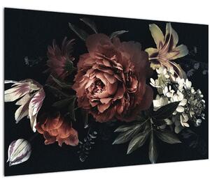 Kép - sötét virágok (90x60 cm)