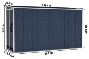 VidaXL antracitszürke acél falhoz erősíthető fészer 118 x 288 x 178 cm