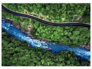 Kép - folyó a hegyek között, Kaukázus, Oroszország (üvegen) (70x50 cm)