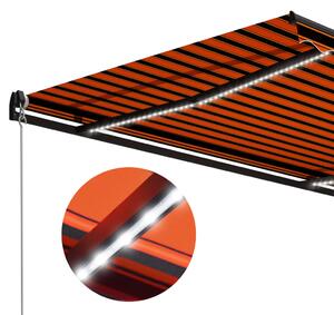 VidaXL narancs és barna kézzel kihúzható LED-es napellenző 300x250 cm