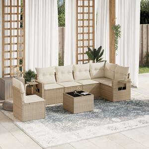 Polyrattan Kerti Ülőgarnitúra - 7 részes - Bézs