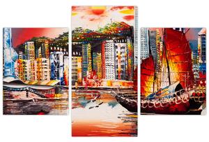 Kép - Victoria Harbour, Hong Kong, olajfestmény (90x60 cm)