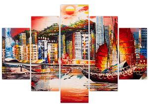 Kép - Victoria Harbour, Hong Kong, olajfestmény (150x105 cm)