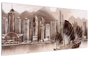 Kép - Victoria Harbour, Hong Kong, szépia hatás (120x50 cm)