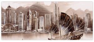 Kép - Victoria Harbour, Hong Kong, szépia hatás (120x50 cm)