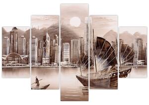 Kép - Victoria Harbour, Hong Kong, szépia hatás (150x105 cm)