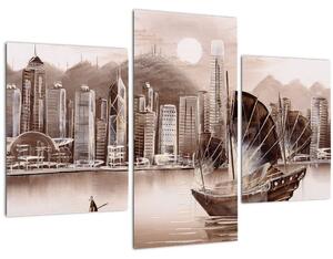 Kép - Victoria Harbour, Hong Kong, szépia hatás (90x60 cm)