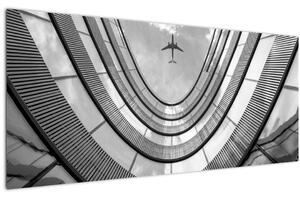 Kép - Repülőgép az épület felett (120x50 cm)