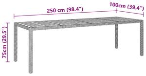 VidaXL szürke polyrattan és tömör akácfa kerti asztal 250x100x75 cm