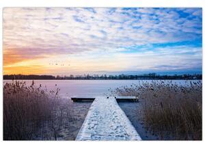 Kép - Befagyott tó, Ełk, Mazury, Lengyelország (90x60 cm)