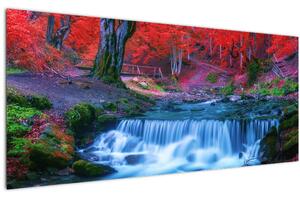 Kép Vízesés egy vörös erdőben (120x50 cm)