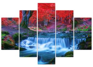 Kép Vízesés egy vörös erdőben (150x105 cm)