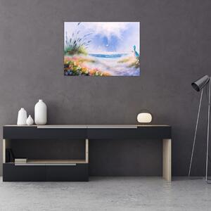 Kép - romantikus tengerpart, olajfestmény (70x50 cm)