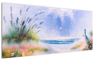 Kép - romantikus tengerpart, olajfestmény (120x50 cm)