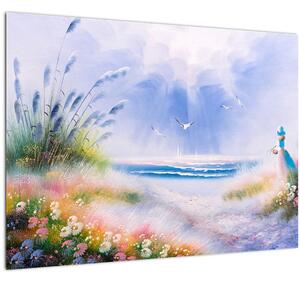 Kép - romantikus tengerpart, olajfestmény (70x50 cm)